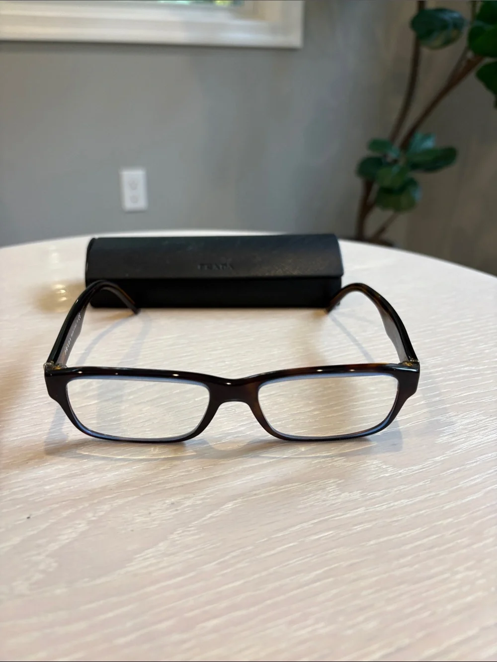 PRADA Rectangular Eyeglasses in Dark Tortoise